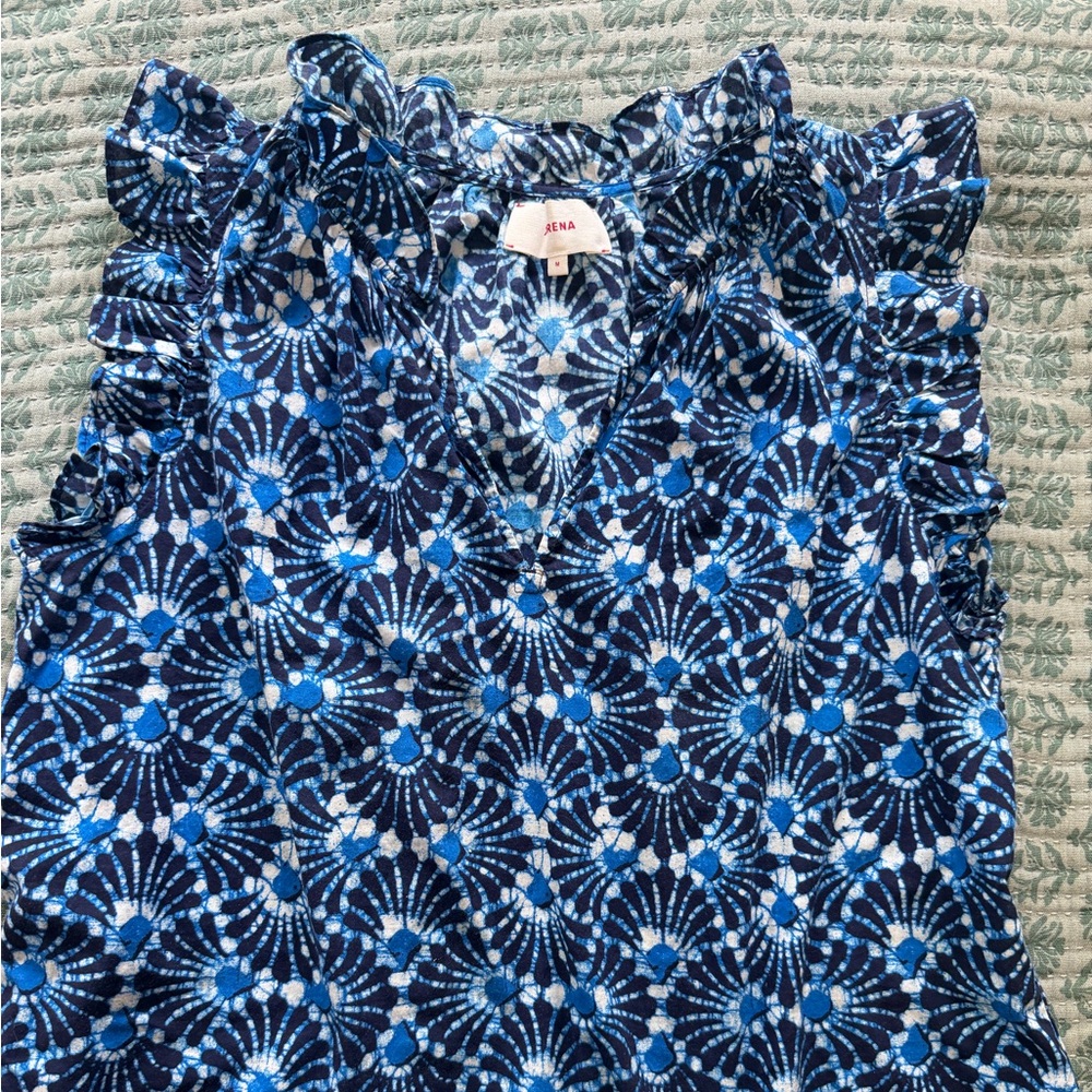 Barena Blue Navy Floral Burst V-Neck Top